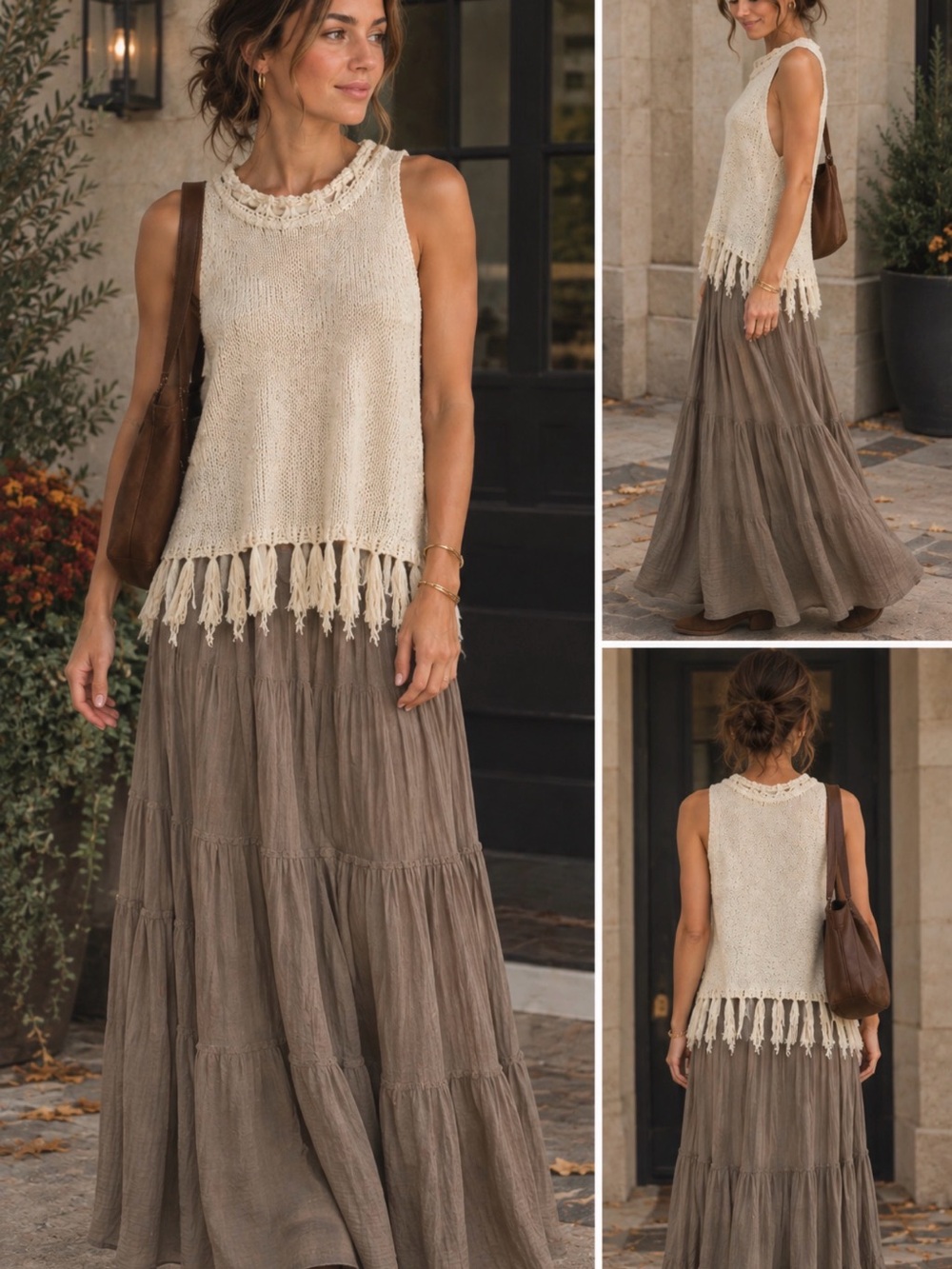 Anthropologie Boho Cream Fringe Sleeveless Knit Top Women’s XS